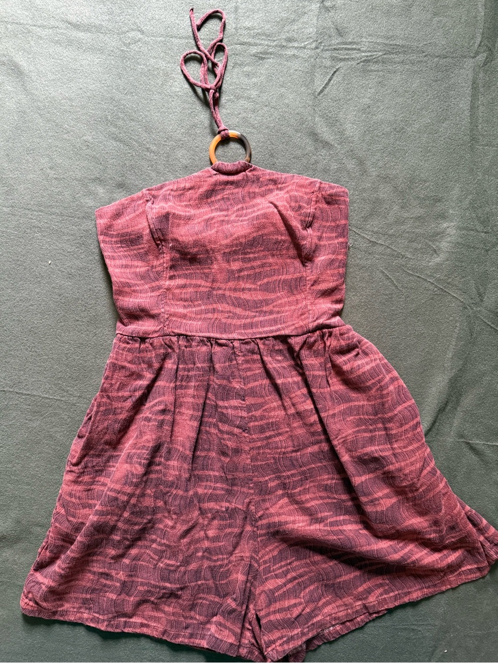 Strapless Halter Ring Romper in a Brick Red design